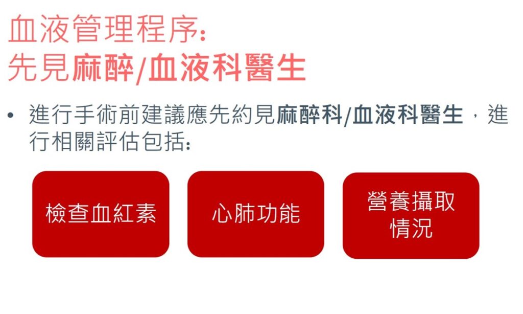手術前建議應先啟動血液管理程序。